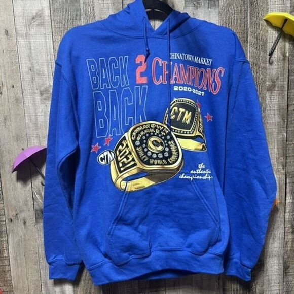 Chinatown Market Blue Back To Back Champions Pullover Hoodie NWT - Picture 1 of 4